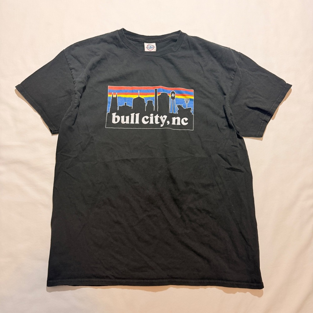 Delta Pro Weight Bull City NC T Shirt Mens Large Black Durham Skyline Graphic
